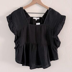 HYFVE Harper Black Ruffle Babydoll Top NWT
